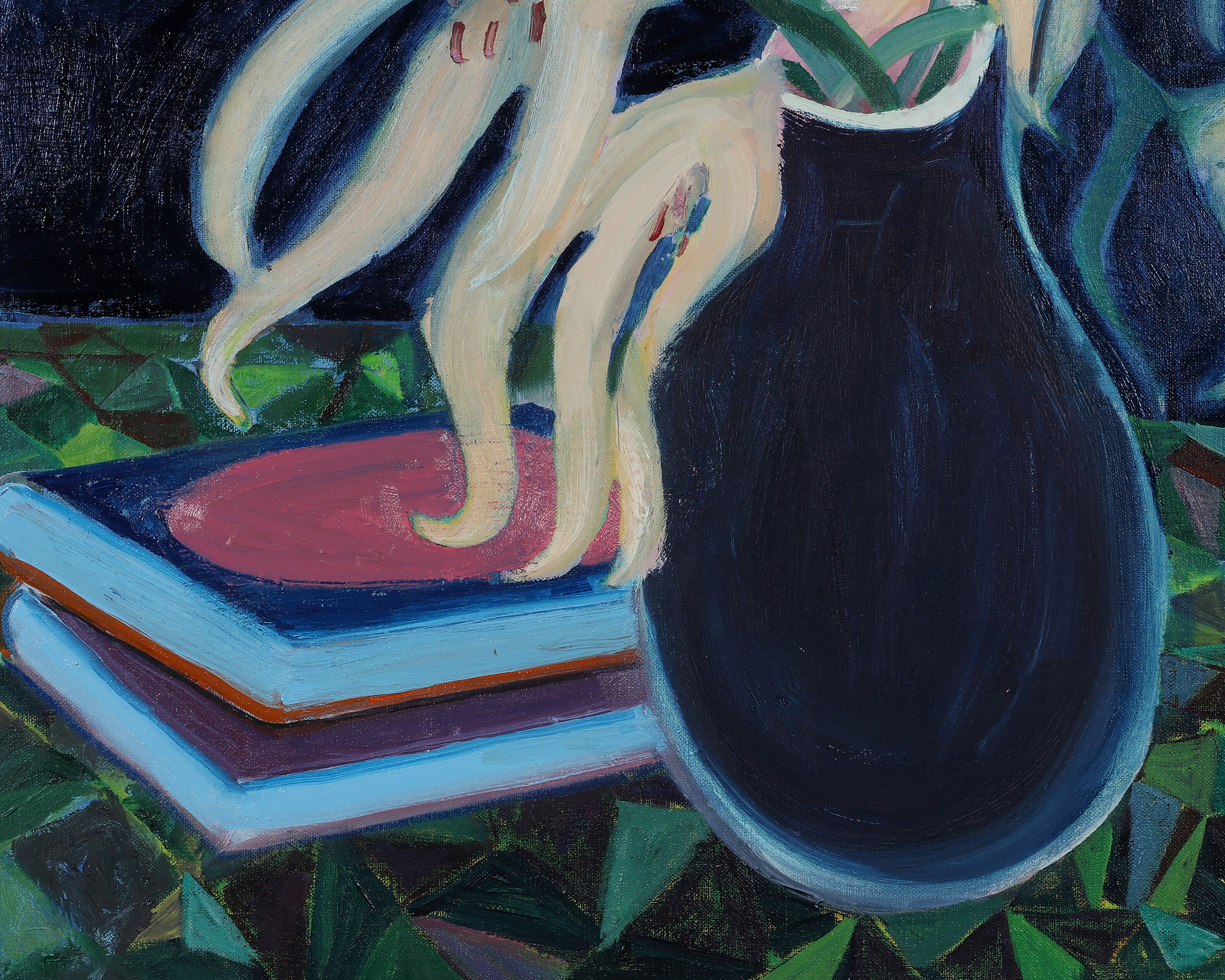 ezra johnson lilies with books